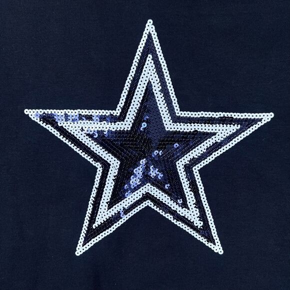 Dallas Cowboys Cropped Hoodie M Sequin Star Cozy Black Fleece Pullover NFL Cuce - Picture 5 of 13